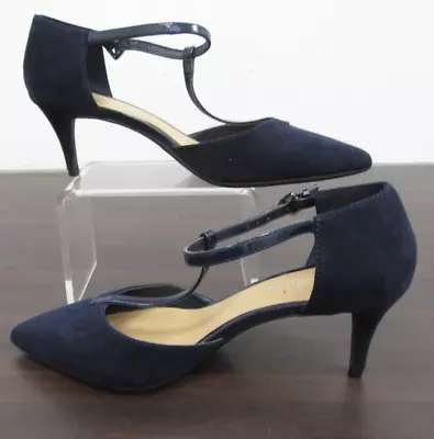 Principles Wide Fit Navy T-Bar Heeled Shoes Womens UK Size 5 Ankle Strap • £5.99