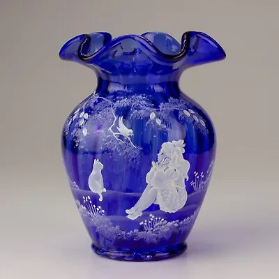Fenton Glass Mary Gregory Style Ltd Edition Vase Shape 3249 Cobalt Blue • $155