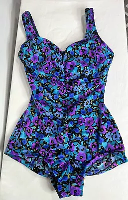 Vintage Maxine Of Hollywood One Piece Floral Swimsuit XL Sz 16 Excellent Cond  • $35