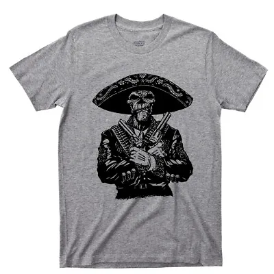 Skeleton Mariachi Gunslinger T Shirt Sugar Skulls Calavera Day Of The Dead Tee • $16.99