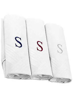 Men's 3 Pcs Cotton Initial Monogrammed Handkerchief Gift Set • $13.99