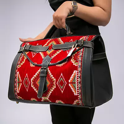 Kilim Travel Bag Victorian Carpet Bag Mary Poppins Vintage Leather Weekender • $155.99