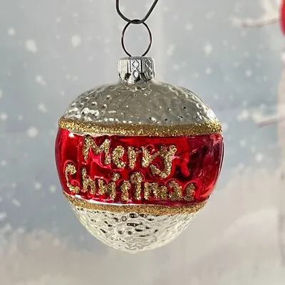 Vintage Merry Christmas Mercury Glass Heart Ornament West Germany Silver Red • $12.77