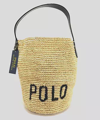 Polo Ralph Lauren Bucket Purse Bag Natural Woven Logo Bronze Accents • $119.99