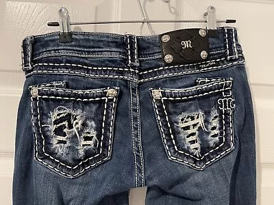 Miss Me For Buckle Signature Big Stitch Jeans Bling Embroidery Sz 27 (30x31) EUC • $55