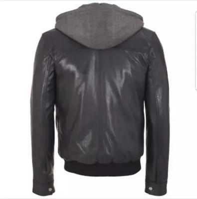 Wilsons Leather Mens Detachable Hood Leather Bomber Jacket W/ Storm Collar • $80