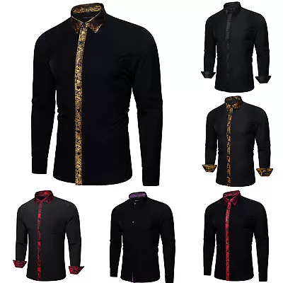 Men Fashion Casual Slim Fit Dress Shirt Short Sleeve Patchwork Button-Down Shirt • £28.99
