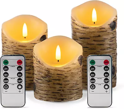 AKU TONPA Birch Bark Effect Flameless Candles Battery Operated Pillar Real Wax F • $28.57