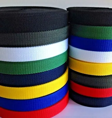 £4.88 • Buy 25mm Webbing Tape Strap Lead Narrow Fabric 10m To 100 Meters Lengths 11 Colours