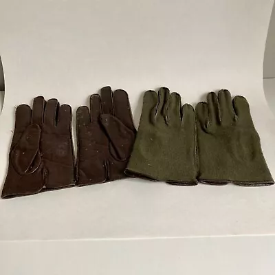 Vintage Lot 2 Pairs European Military Gloves Leather Wool • $30