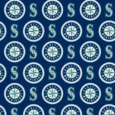 MLB Seattle Mariners Logo Blue Cotton Fabric Major League Baseball Team BTHY • $6.15