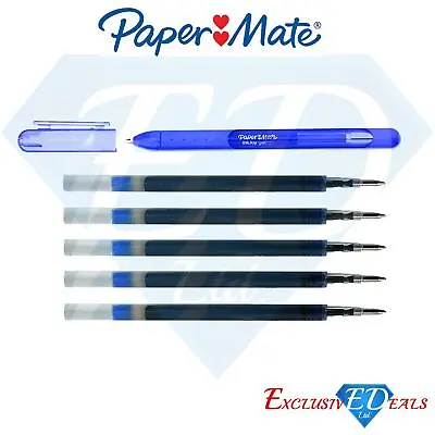 £2.99 • Buy Paper Mate Rollerball 0.7mm Nib Blue Gel Pen + 5 Blue Refills School/Work/Office