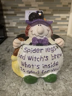 VTG Ganz Halloween Round Witch Poem Cookie Jar - Rare • $29.99