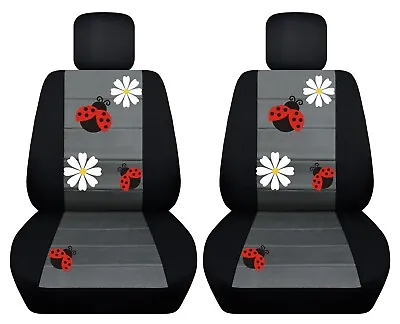 Fits VW Beetle Front Seat Covers 1998-2018 Ladybug & Flowers Black Charcoal • $89.99