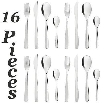 Stainless Steel 16 Piece Cutlery Set Dinner Set Table Spoon Fork Dishwash Safe • £11.99