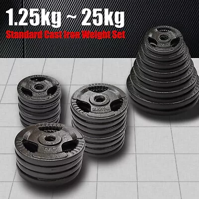 $39.95 • Buy Standard Cast Iron Hammertone Weight Plate - 1.25kg - 25kg Weight Set Home Gym