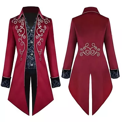 Men Steampunk Jacket Vintage Tailcoat Gothic Frock Coat Fleece Jacket Mens • $65.54