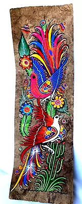 MEXICAN BARK PAINTING AMATE BIRDS  FLOWERS 23   X 7 1/2  GUERRERO MEXICO • $21.50
