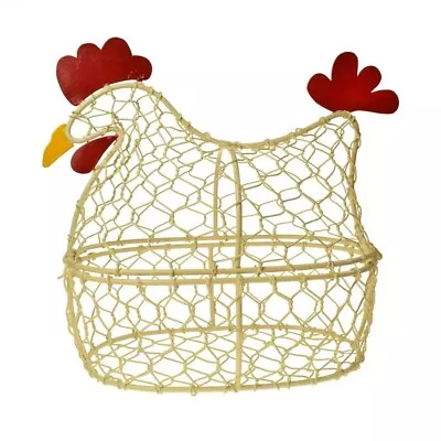 Fair Trade Chicken Shaped Metal Egg Basket Store Sturdy Wire Basket W' Closure • £17