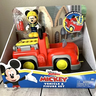 Disney Junior Mickey Mouse Funhouse Fire Truck Ladder Raises Vehicle & Figure • $14.20