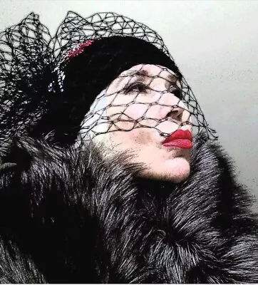 NEW*Glamorous Black Wool Knitted Hat W/ Veil*Embroidery And Crystals • $240