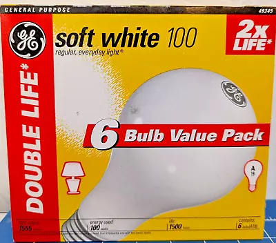 6 Pack GE  100 Watt 100W A19 Soft White Light Bulbs Package Of 6 NOS • $30