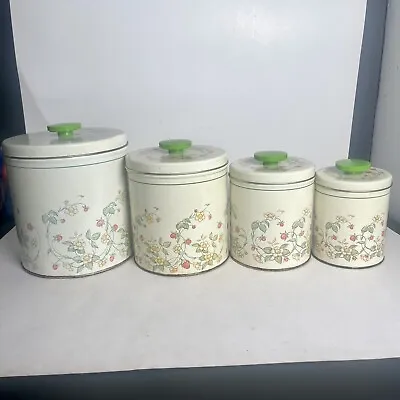 Vintage Metal Cannisters Flowers Matching Set Of  4 Various Sizes • $24.99