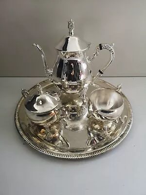 Vintage 4 Piece Silver Plated Tea Set - Tray Teapot Sugar Bowl Milk Jug • £50