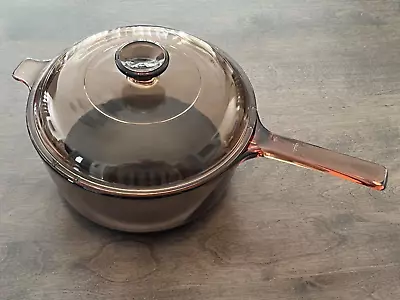 Corning Amber Vision Ware Teflon Non Stick 2.5 Liter With Lid - Made In USA • $18.21