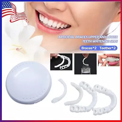 SnapOn Upper Lower False Teeth Dental Veneers Dentures Fake Tooth Cover Set US • $7.25
