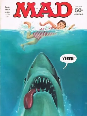 MAD #180 January 1976 USA HUMOR MAGAZINE Cover JAWS • $55