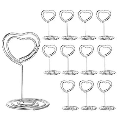 12pcs Table Number Holders 50mm Tall 33mm Base Width Mini Heart Silver Tone • £8.11