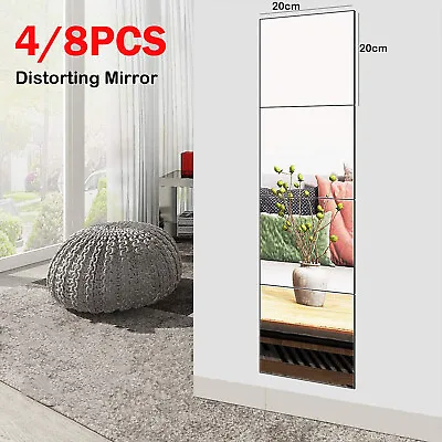 Acrylic Mirror Distorting Tiles Wall Sticker Square Self Adhesive Art Home 4PC • £5.99