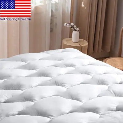 KING Size Mattress Pad Cover Cooling Foam Pillow Top Topper Thick Luxury Bed Pad • $51.24