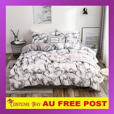 White Marble Quilt Duvet Cover Set Doona Double Queen Size Pillowcase Bedding AU • £23