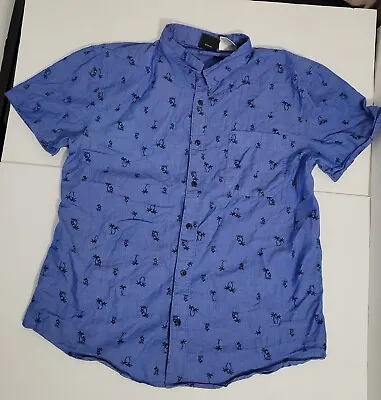 Mens Disney Hawaiian Shirt Blue Mickey Button Up Large Palm Trees Mickeys • $15