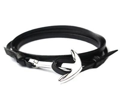 Handmade Adjustable Silver Leather Anchor Bracelet Men/Women PICK YOUR COLOR • $9.99