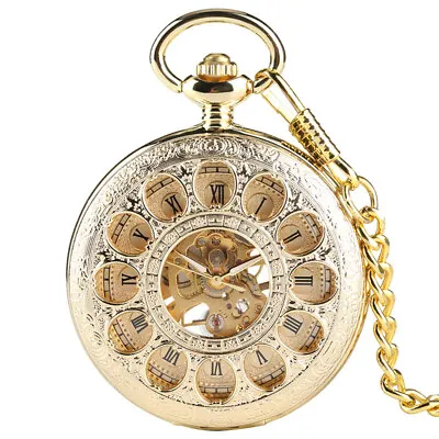 Mens Mechanical Pocket Watch Half Hunter Antique Style Silver/Golden With Chain • £19.19