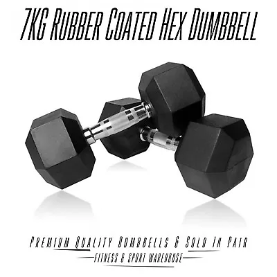 2x7KG Hex Dumbbells Rubber Coated Dumbell Fitness Gym Hand Weights Strength NEW • $65.25