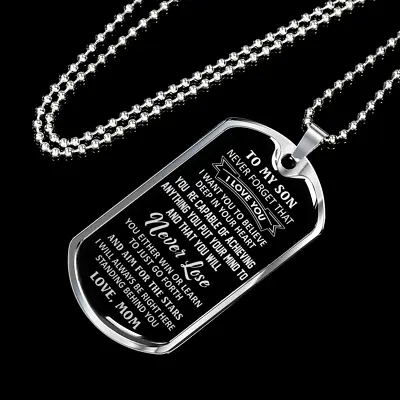 To My Son Love Gift From Mom Mother Mama Trending Dog Tag Necklace Birthday Gift • $35.95