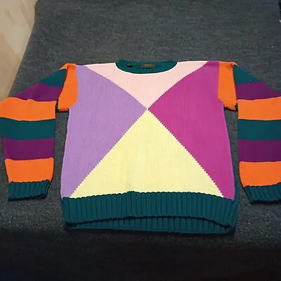 VTG Resilio Sport Sweater Adult Large Multi Color Stripe Argyle Loud Heavy Knit • $7.99
