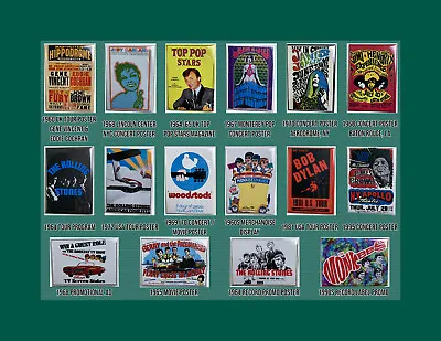 1960s - 1990s Music Concert Tour Posters 2.5  X 3.5   Magnets /Mirrors /Pinbacks • $4.75