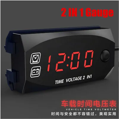 2 IN 1 Gauge Panel Meter Car Motorcycle Digital LED Voltmeter Voltage Time Clock • $11.21