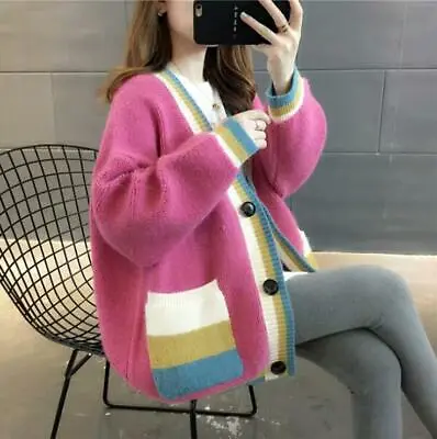 Trendy Sweater Coat Fall Winter New Womens Korean V Neck Loose Knitwear Cardigan • $54.49