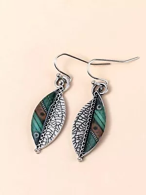 £3.29 • Buy Boho Ethnic Tribal Silver Green Leaf Drop Dangle Earrings UK Seller