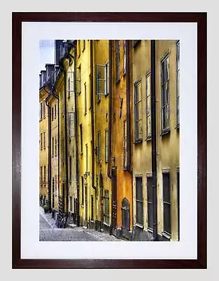 £24.99 • Buy Old Town Buildings Architecture Yellow Black Framed Art Print Picture B12x9436