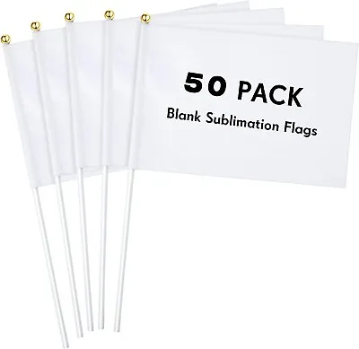 50 Pcs White Small Mini Flags Bulk Sublimation Blank Flags Solid Plain White New • $17.11
