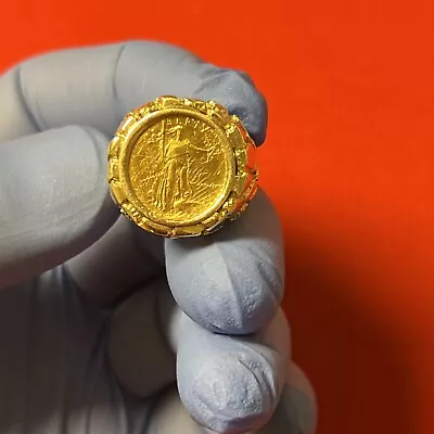 Solid 14K Gold Men's NUGGET COIN RING With A 22 K 1/10 OZ AMERICAN EAGLE SZ 8 • $950