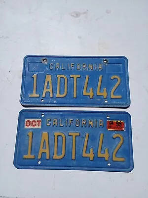  Pair Of Vintage California License Plates. Blue And Yellow 1ADT442 • $40