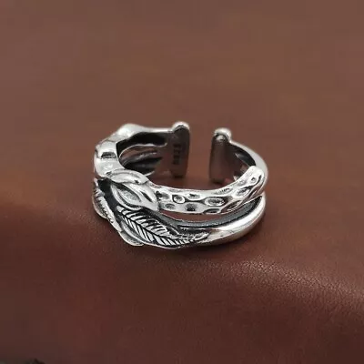 Solid 925 Sterling Silver Open Adjustable Ring For Men&Women Retro Leaf Flower • $28.19